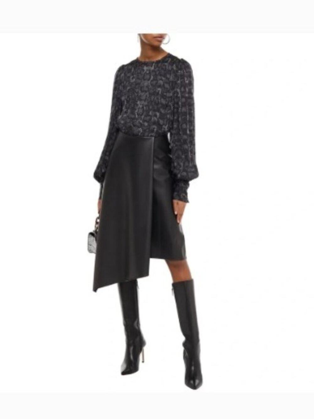 Alice + Olivia Jayla Asymmetric Wrap-Effect Faux Leather Skirt Sz 8